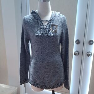 Alpaca Wool Gray Hooded Sweater with Tassels